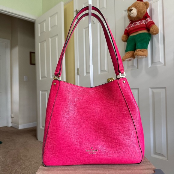 Kate Spade Leila Triple Compartment Shoulder Bag Leather Bright Rose - Picture 2 of 10